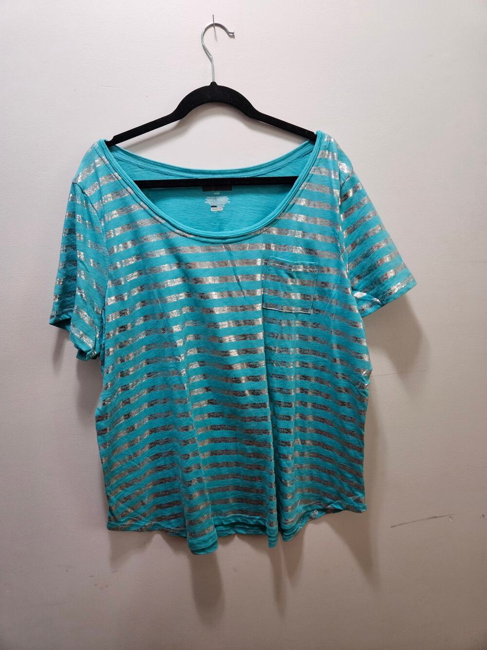 Lane Bryant Metallic Silver Stripe Tee 22/24 Turquoise Cotton Plus Size